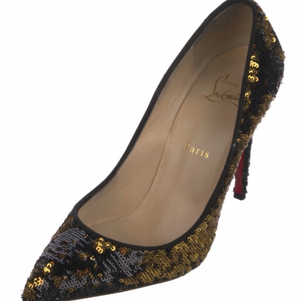 Christian Louboutin Black and Gold Sequin Heels